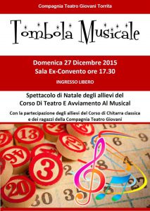 manifesto della tombola musicale in occasione delle festività natalizie del 2015